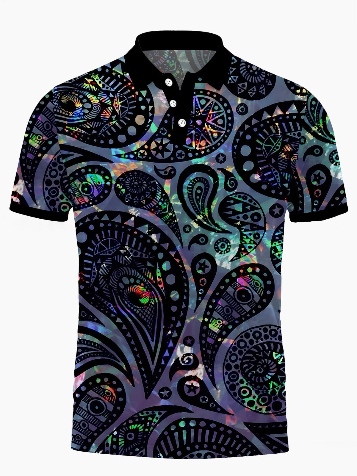 Paisley Ethnic Print Men's Short Sleeve Button Polo Shirt