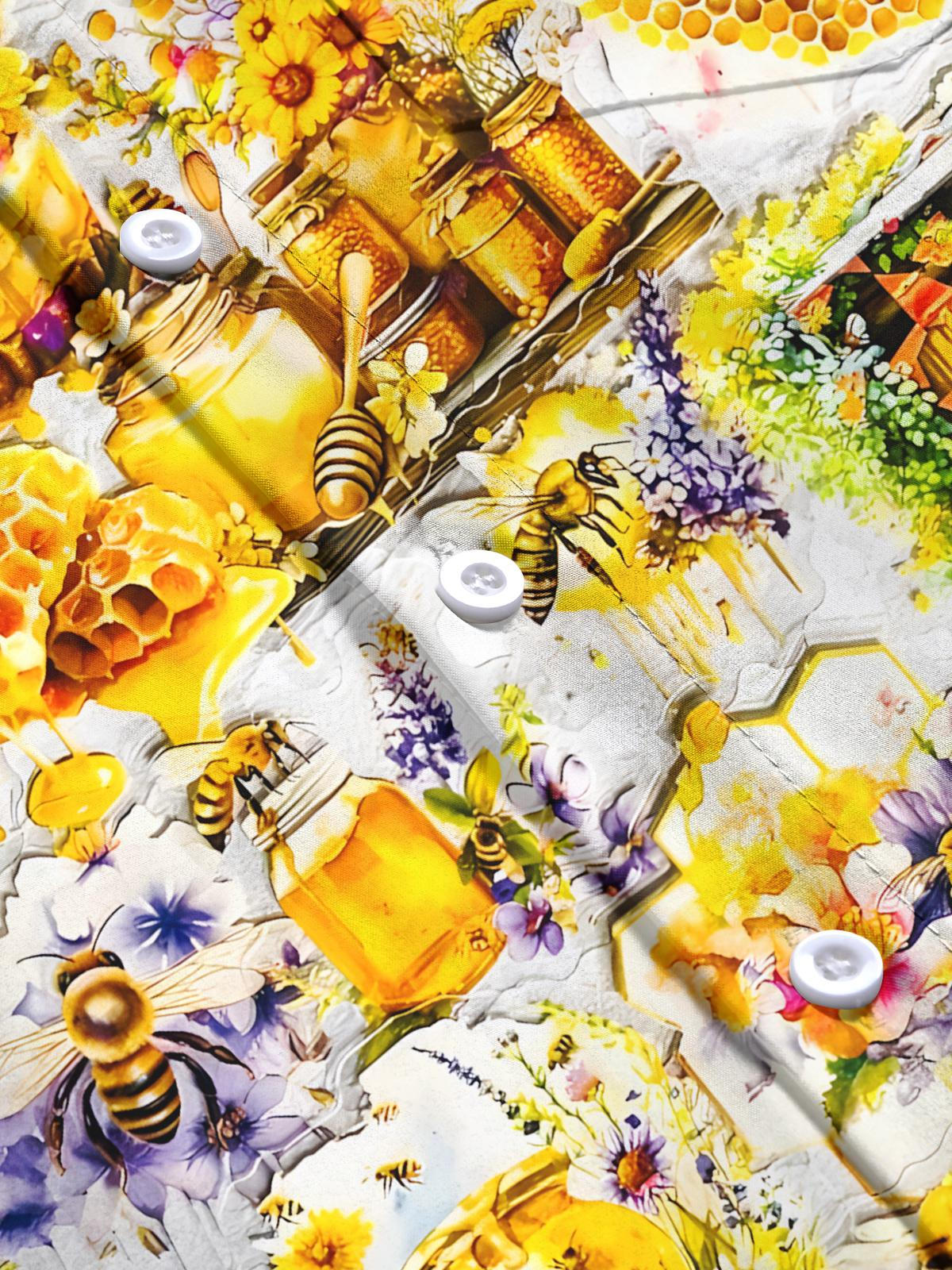 Bee Print Men's Pocket Short Sleeve Shirts
