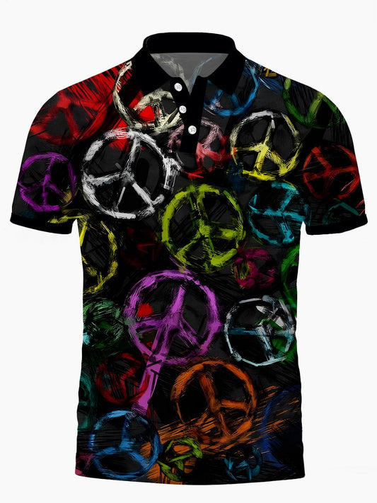 Hippie Print Men's Short Sleeve Button Polo Shirt