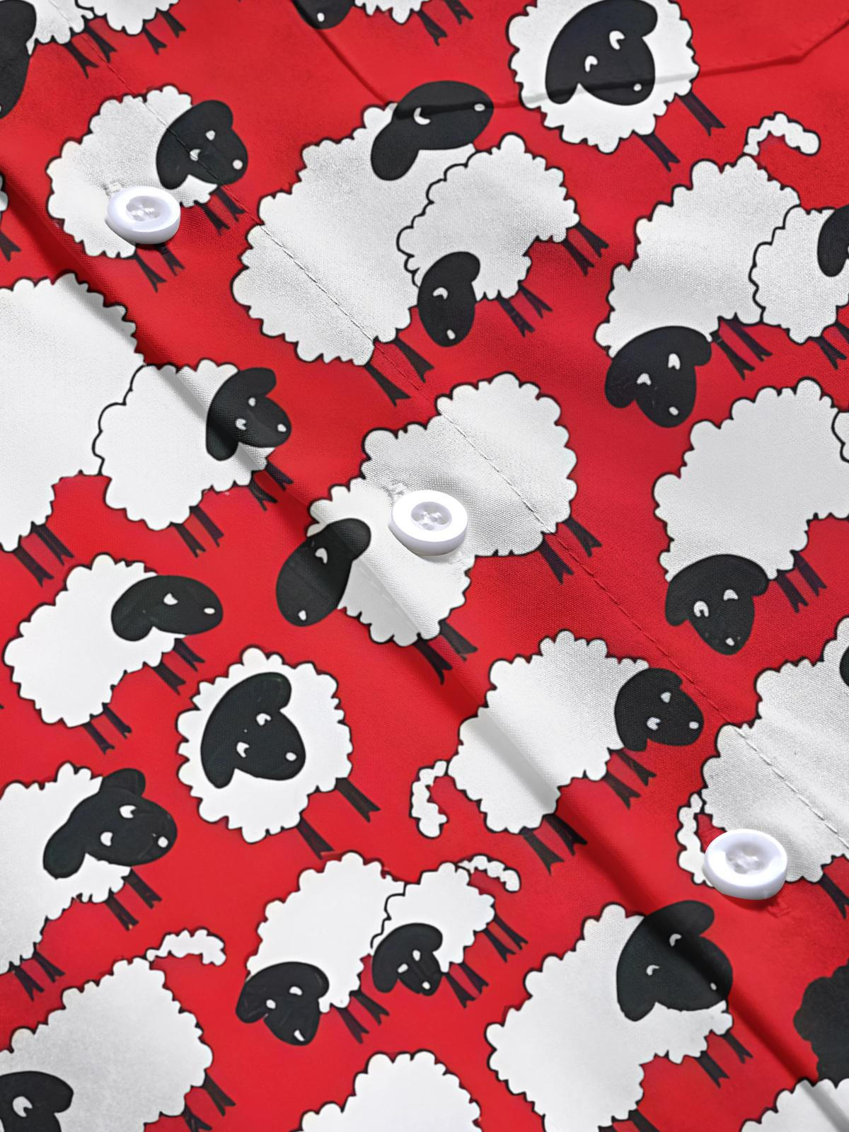 Funny Sheep Print Men's Pocket Short Sleeve Shirts
