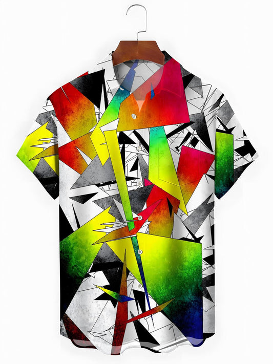 Geometric Print Men's Pocket Short Sleeve Shirts