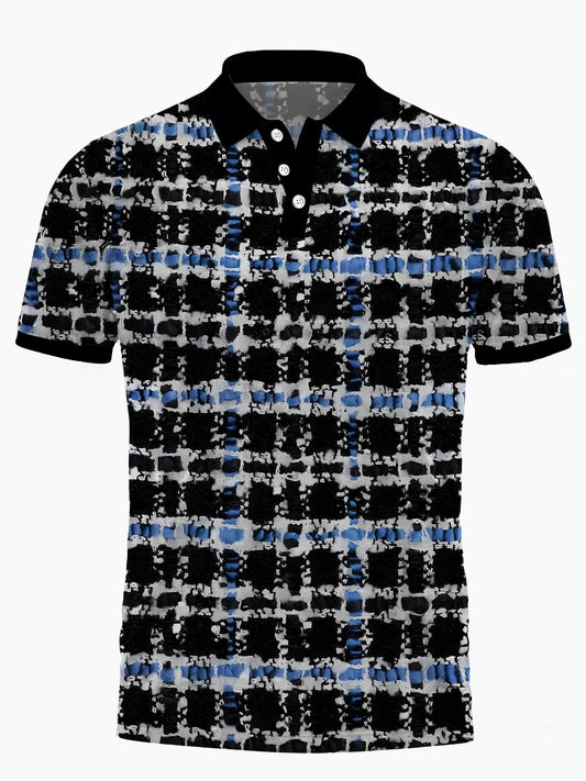 Geometric Print Men's Short Sleeve Button Polo Shirt