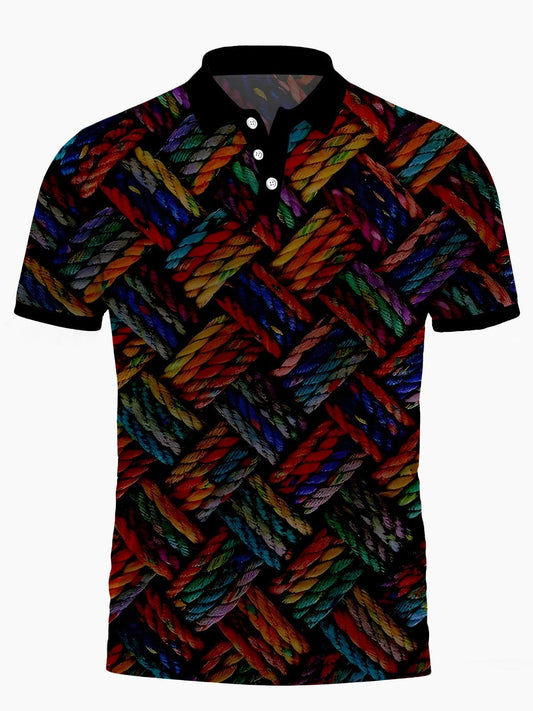 Braided Rope Print Men's Short Sleeve Button Polo Shirt