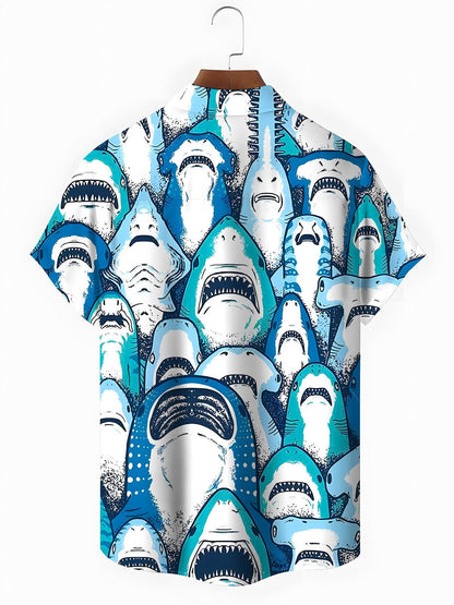 Hawaiian Shark Men's Pocket Short Sleeve Shirts