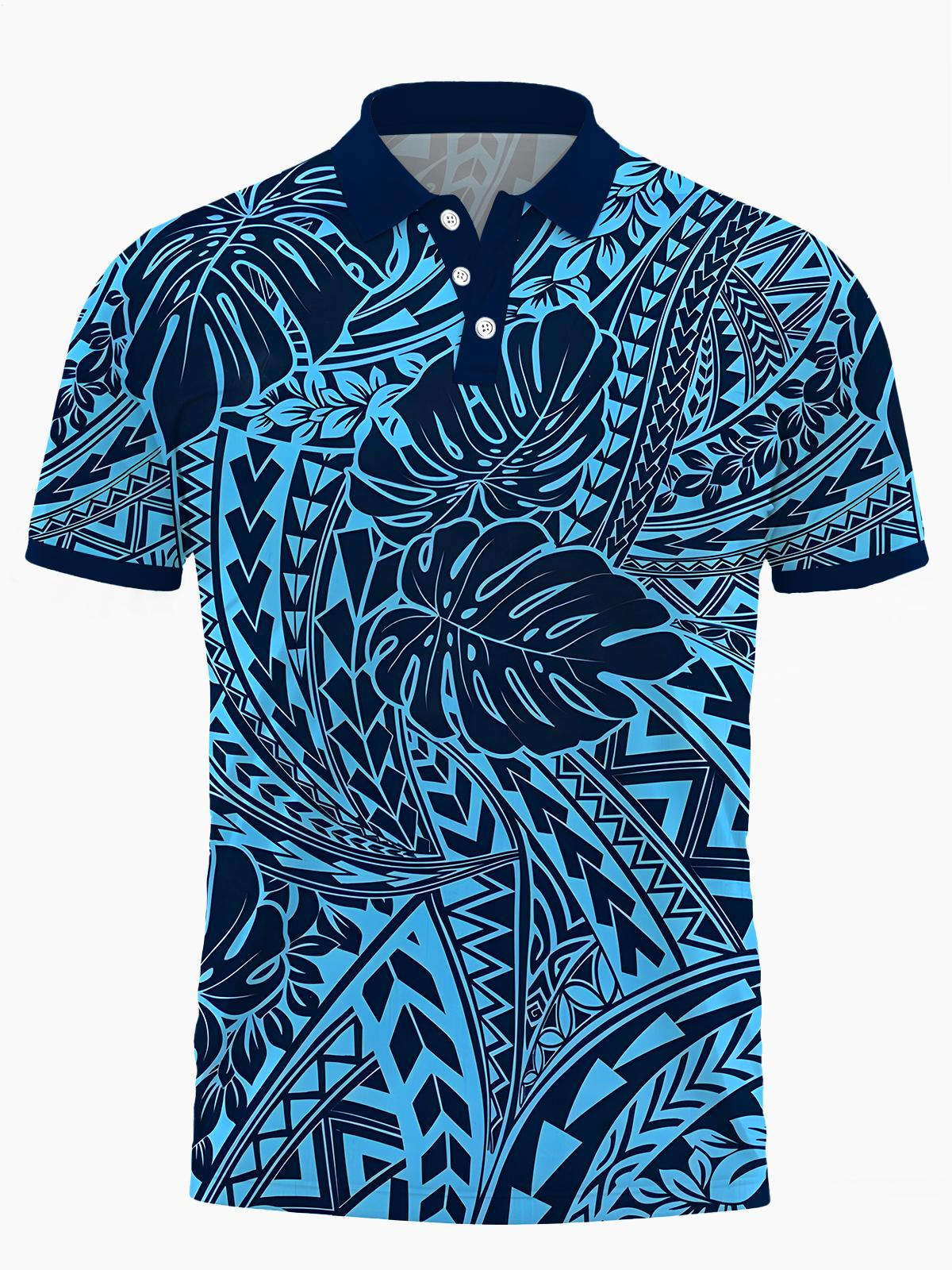 Hawaiian Leaf Men's Short Sleeve Button Polo Shirt