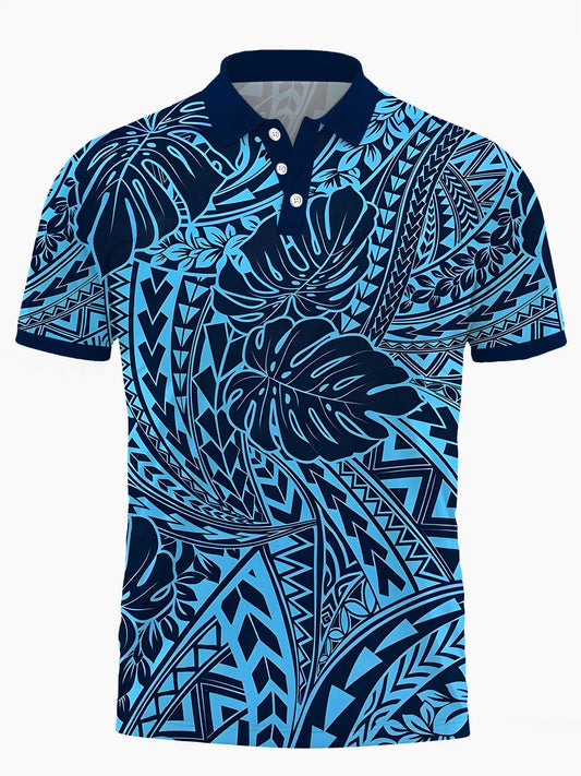 Hawaiian Leaf Men's Short Sleeve Button Polo Shirt