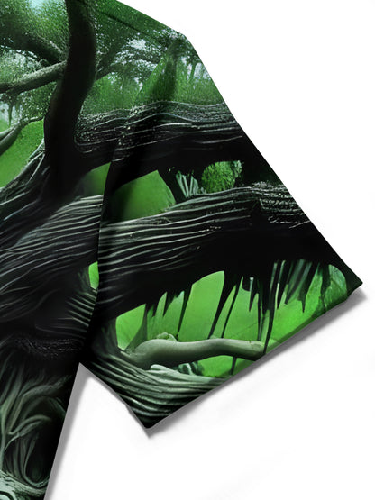 Skull Tree Print Men's Pocket Short Sleeve Shirts