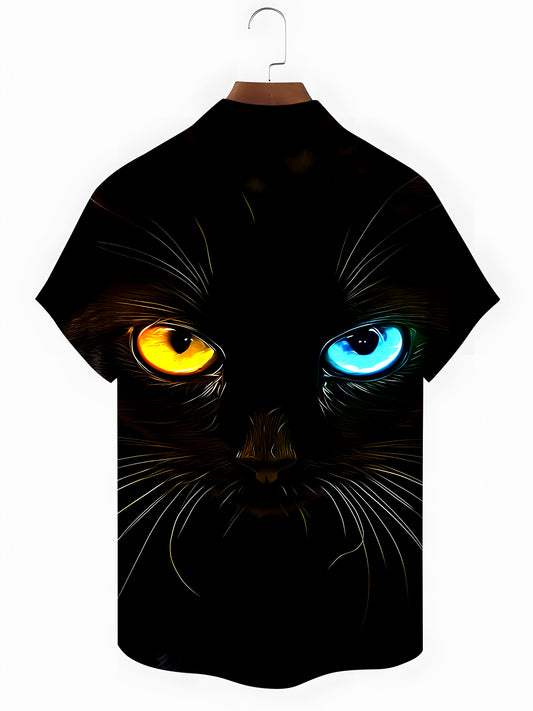 Cat Eyes Men's Pocket Short Sleeve Shirts