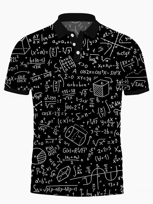 Mathematical Formula Print Men's Short Sleeve Button Polo Shirt