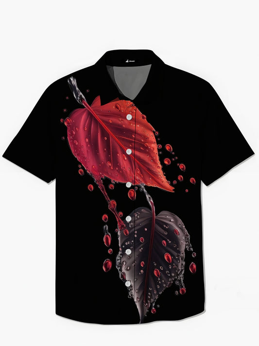 Leaf Print Men's Pocket Short Sleeve Shirts