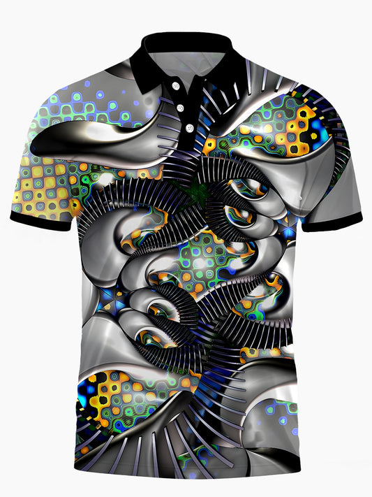Abstract Men's Short Sleeve Button Polo Shirt