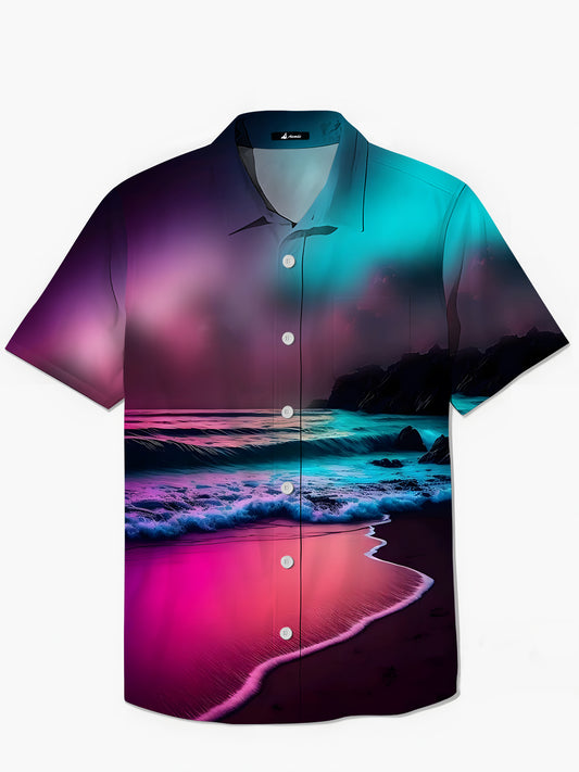 Beach Scenery Print Men's Pocket Short Sleeve Shirts