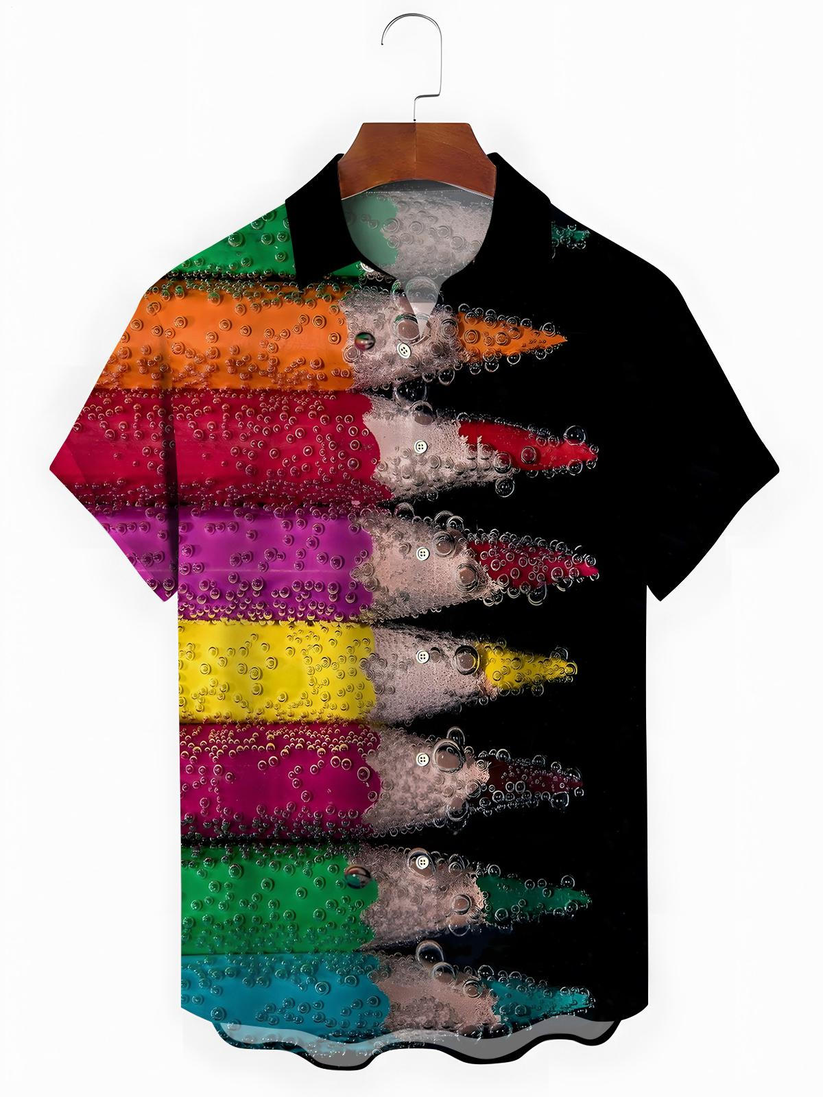 Paintbrush Print Men's Pocket Short Sleeve Shirts