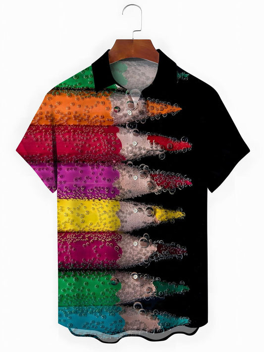 Paintbrush Print Men's Pocket Short Sleeve Shirts