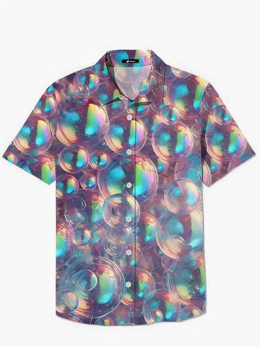 Fantastic Colorful Soap Bubbles Print Men's Pocket Short Sleeve Shirts