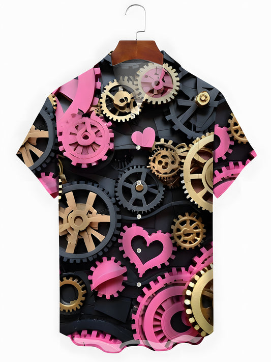 Gear Print Men's Pocket Short Sleeve Shirts