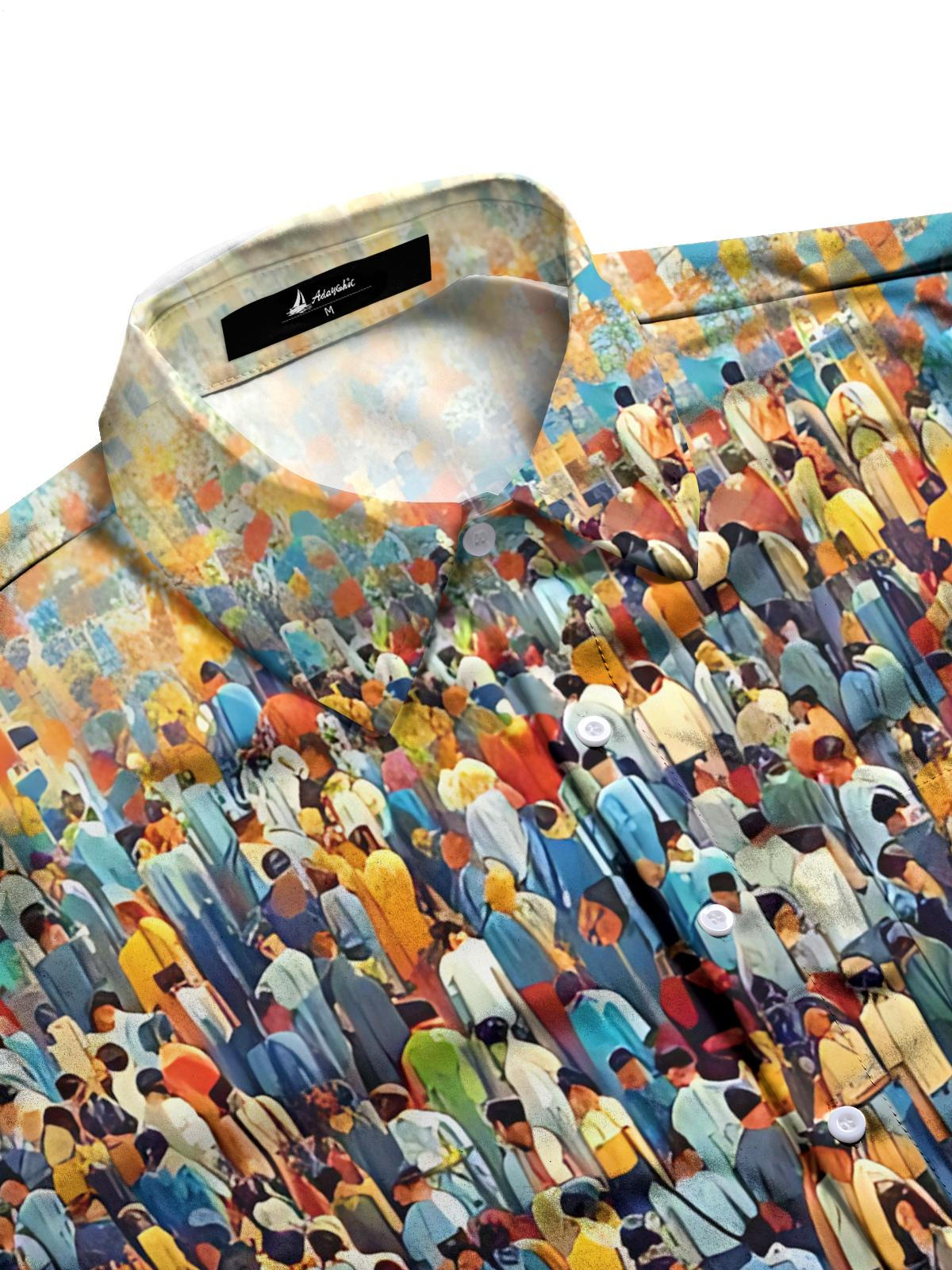 Crowd Art Print Men's Pocket Short Sleeve Shirts