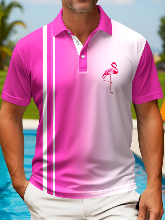 Flamingo Men's Short Sleeve Button Polo Shirt