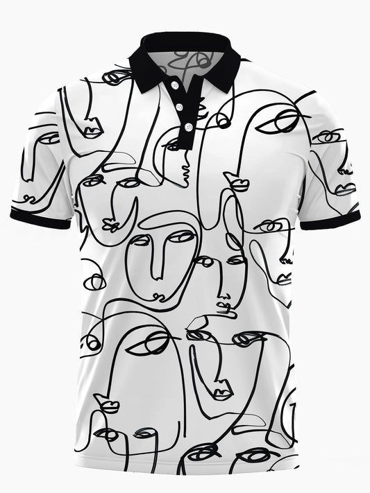 Abstract Art Print Men's Short Sleeve Button Polo Shirt