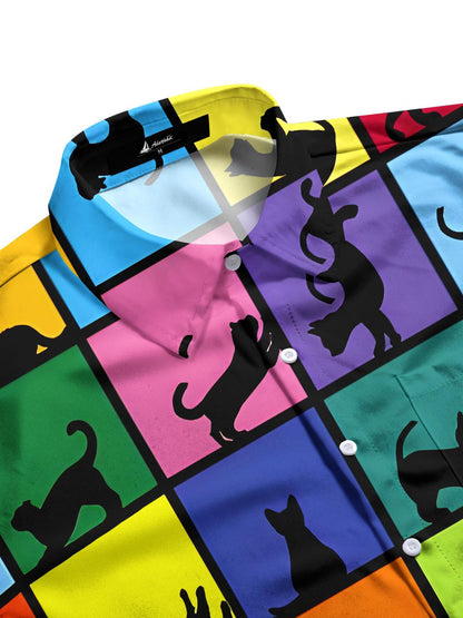Cat Dog Men's Pocket Short Sleeve Shirts