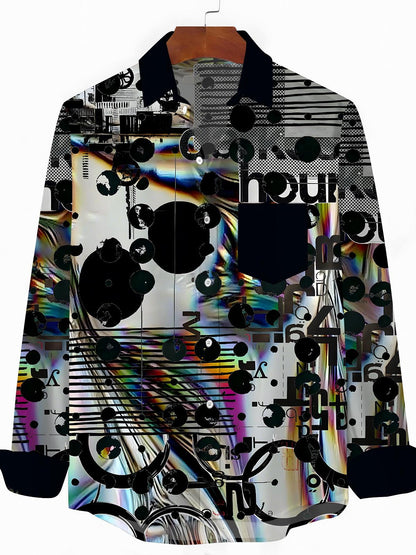 Abstract Print Men's Pocket Long Sleeve Shirts