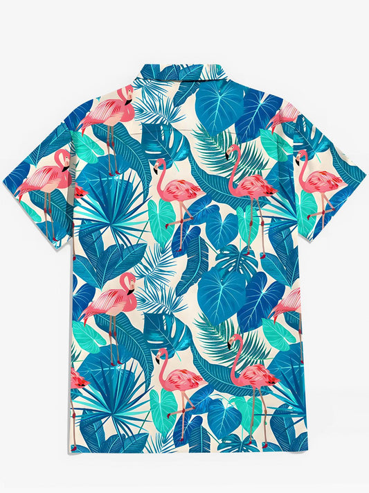 Hawaiian Flamingo Leaf Men's Pocket Short Sleeve Shirts