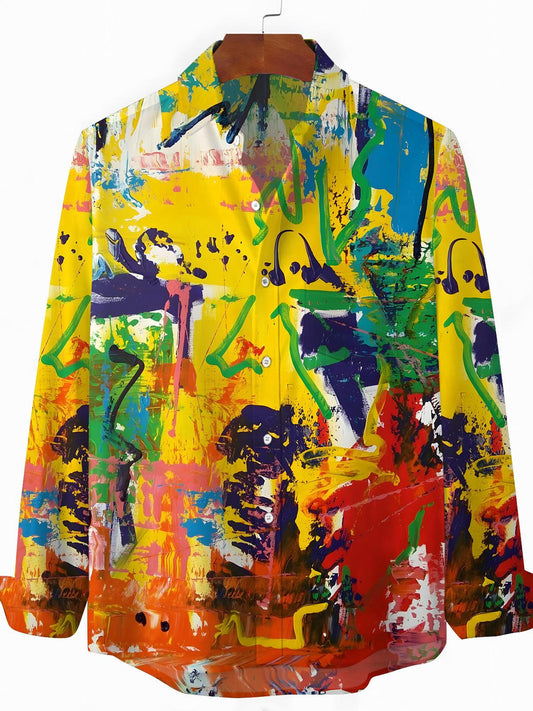 Abstract Print Men's Pocket Long Sleeve Shirts