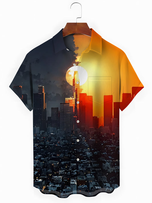 City Print Men's Pocket Short Sleeve Shirts