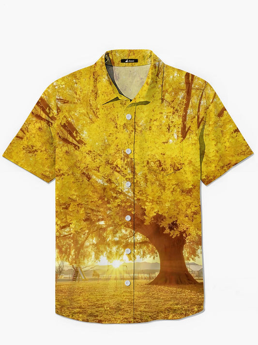 Tree Print Men's Pocket Short Sleeve Shirts