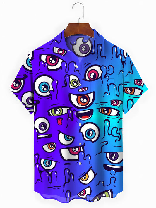 Fun Eye Print Men's Pocket Short Sleeve Shirts