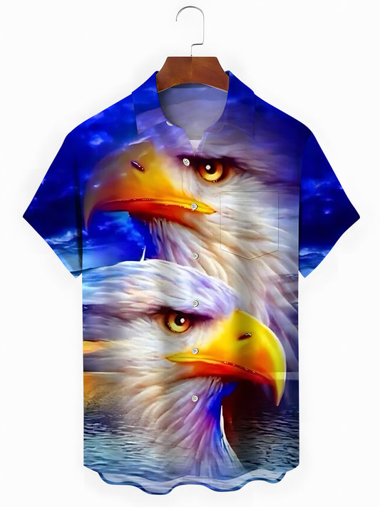 Landscape Print Men's Pocket Short Sleeve Shirts
