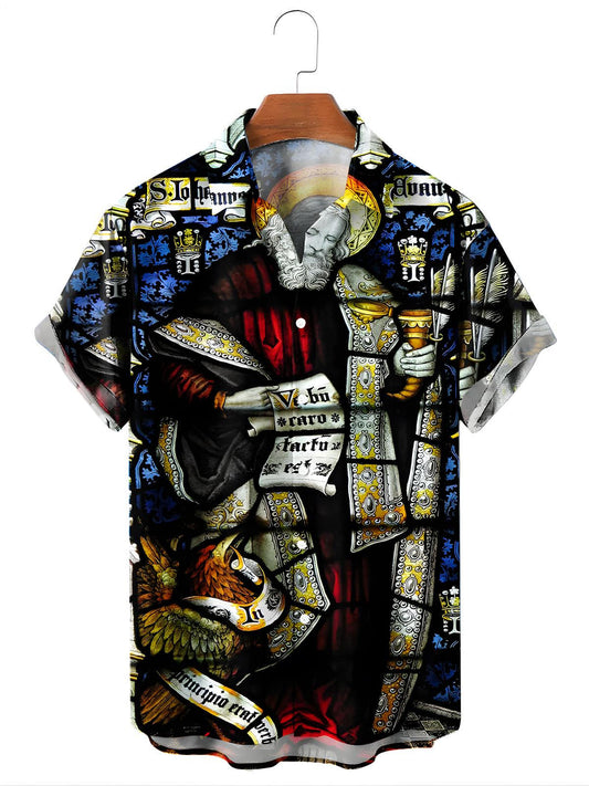 Stained Glass Art Print Men's Pocket Short Sleeve Shirts