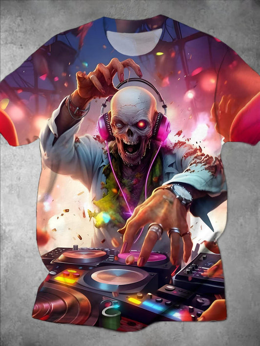 Skull Print Round Neck Short Sleeve Men's T-shirt