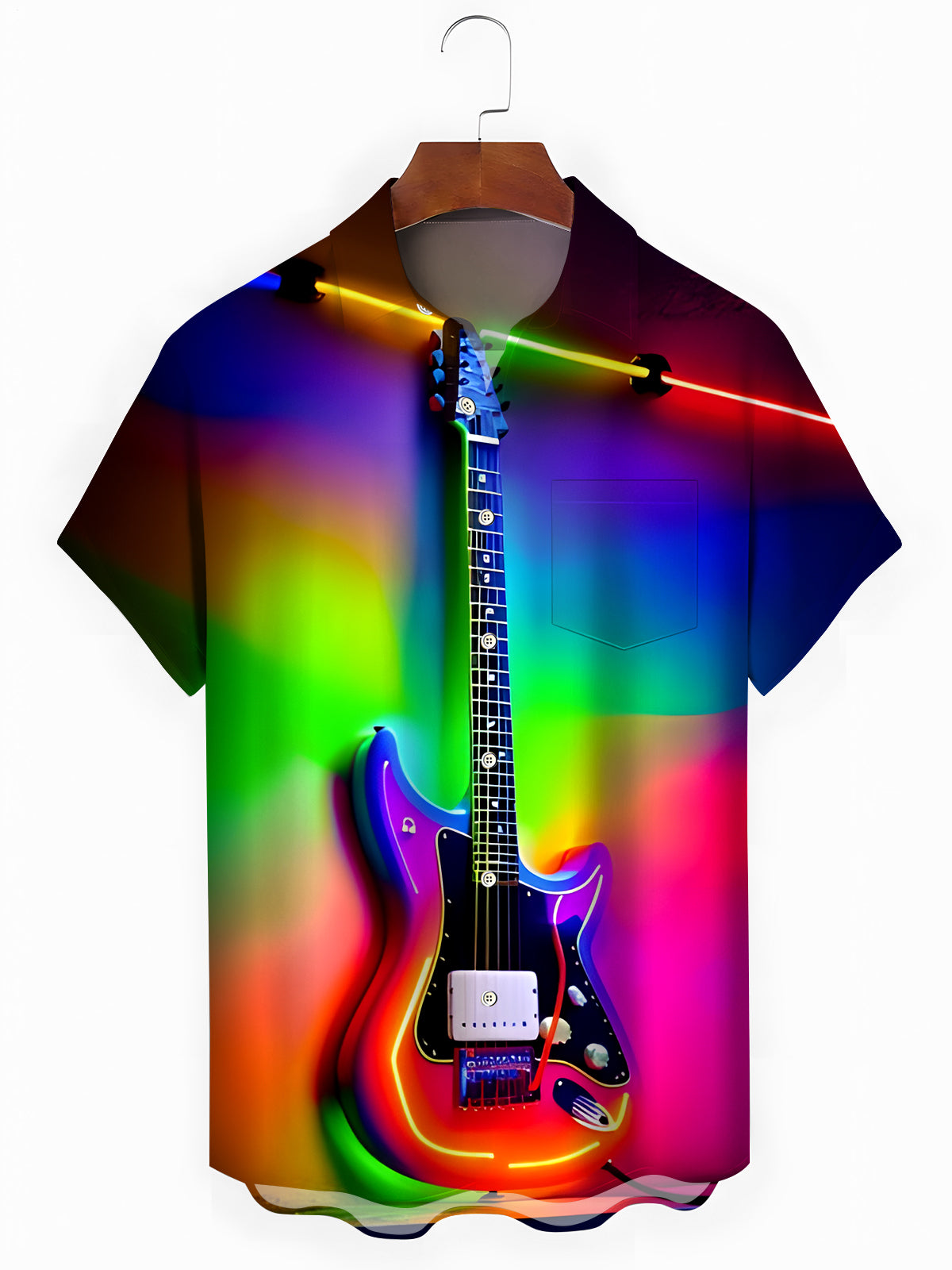 Guitar Print Men's Pocket Short Sleeve Shirts