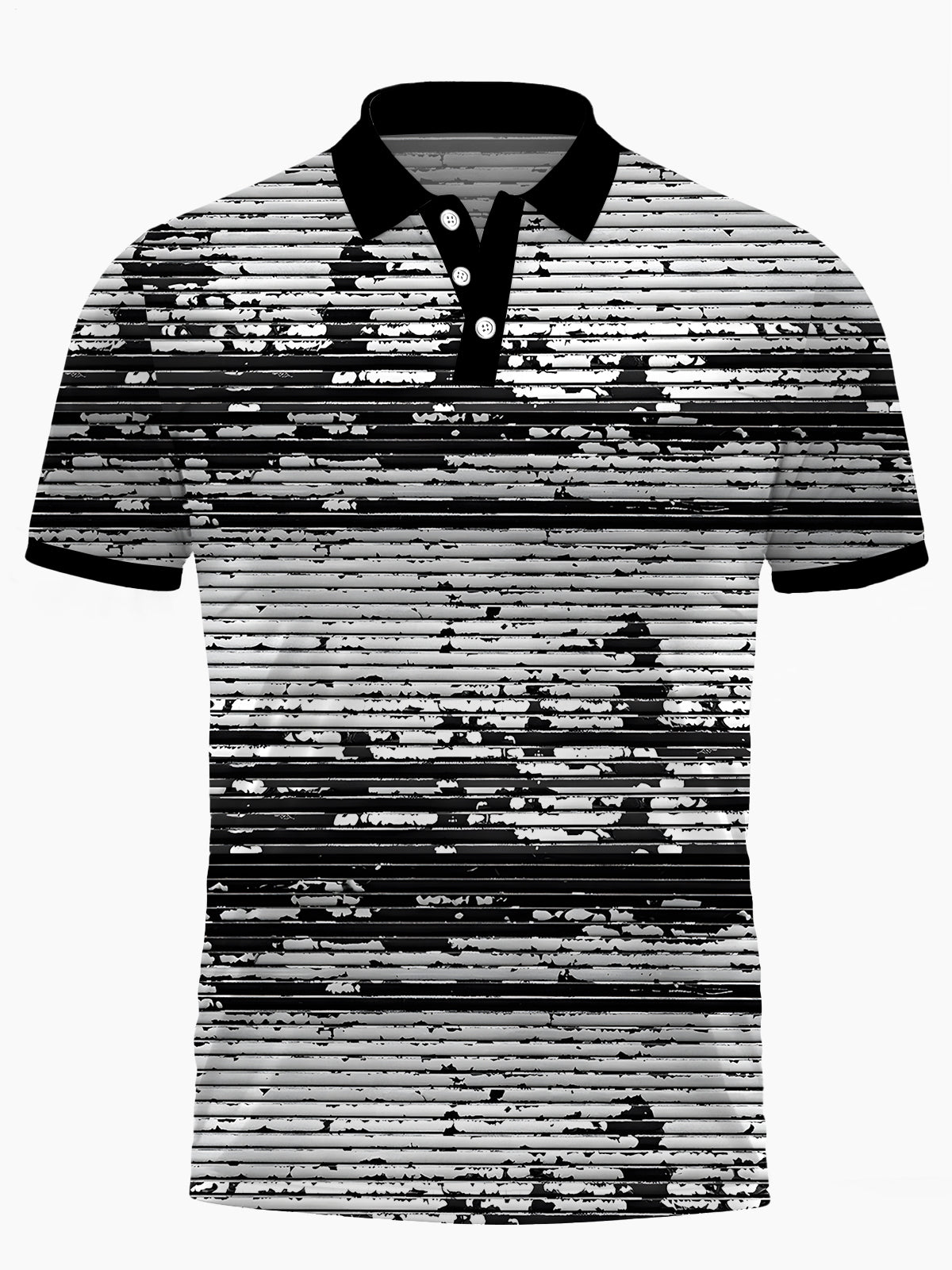 Geometric Lines Print Men's Short Sleeve Button Polo Shirt
