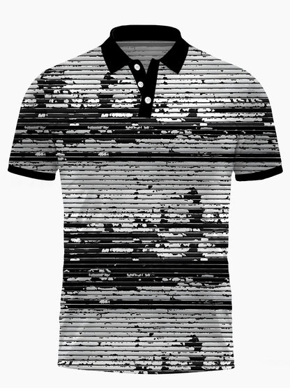 Geometric Lines Print Men's Short Sleeve Button Polo Shirt
