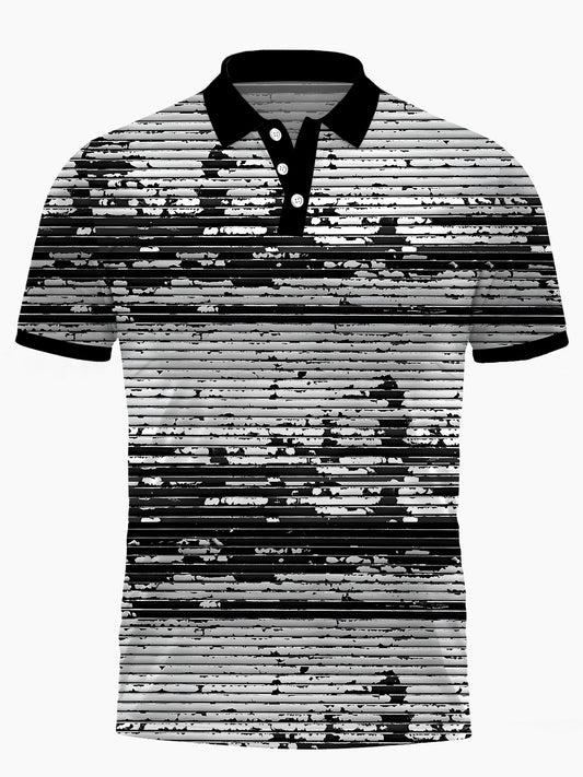 Geometric Lines Print Men's Short Sleeve Button Polo Shirt