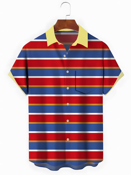 Geometry Stripes Men's Pocket Short Sleeve Shirts