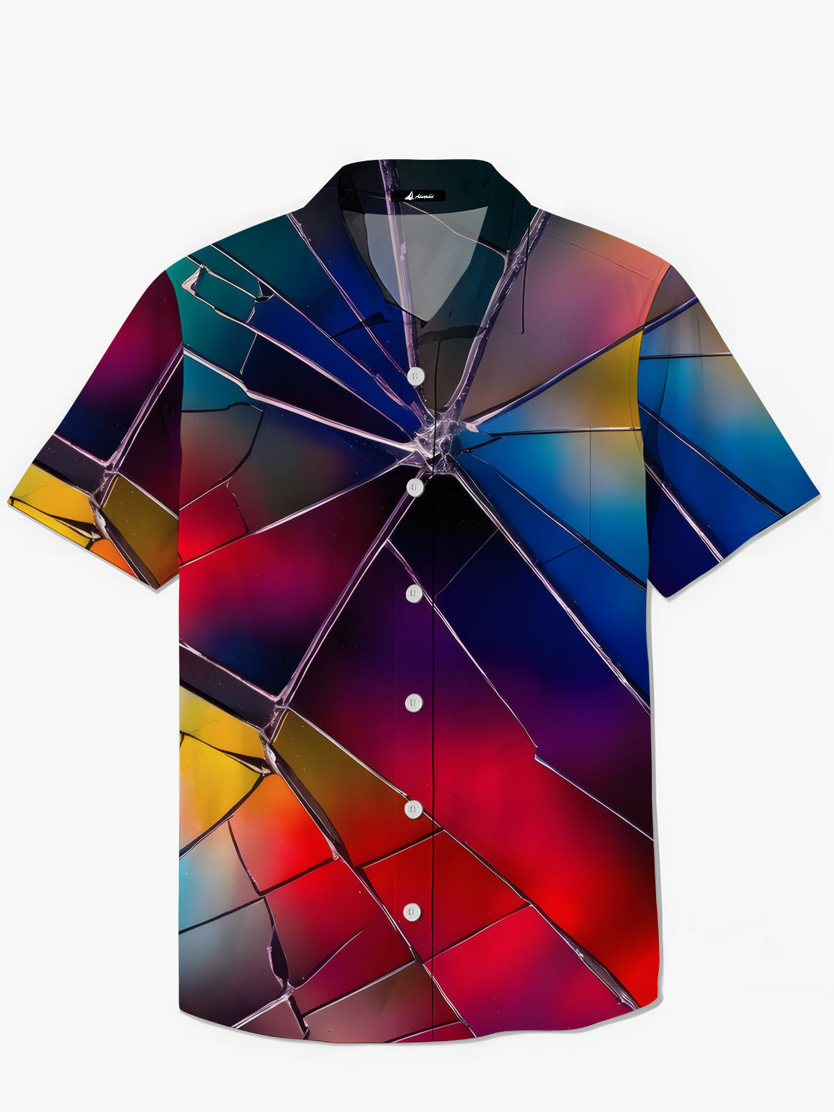 Gradient Broken Glass Print Men's Pocket Short Sleeve Shirts