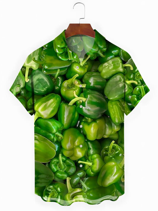 Chili Print Men's Pocket Short Sleeve Shirts