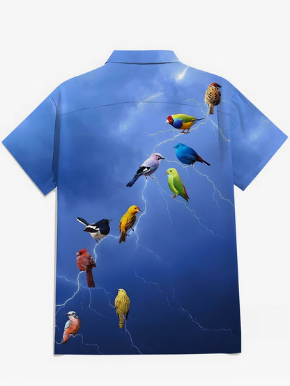 Bird Print Men's Pocket Short Sleeve Shirts