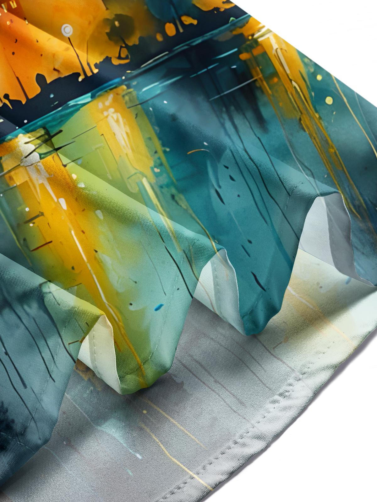 City Night Landscape Print Men's Pocket Short Sleeve Shirts