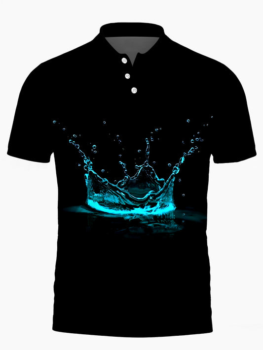 Water Drop Men's Short Sleeve Button Polo Shirt