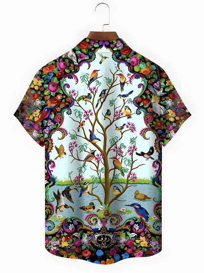 Floral Bird Men's Pocket Short Sleeve Shirts