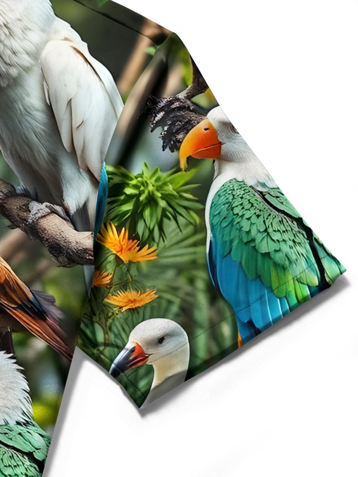 Parrot Print Men's Pocket Short Sleeve Shirts