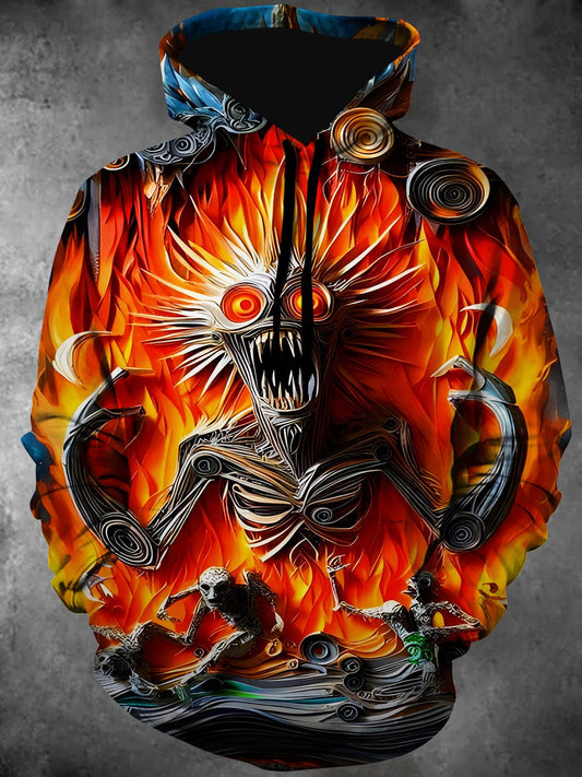 Funny Screaming Skull Long Sleeve Hooded Pocket Men's Top