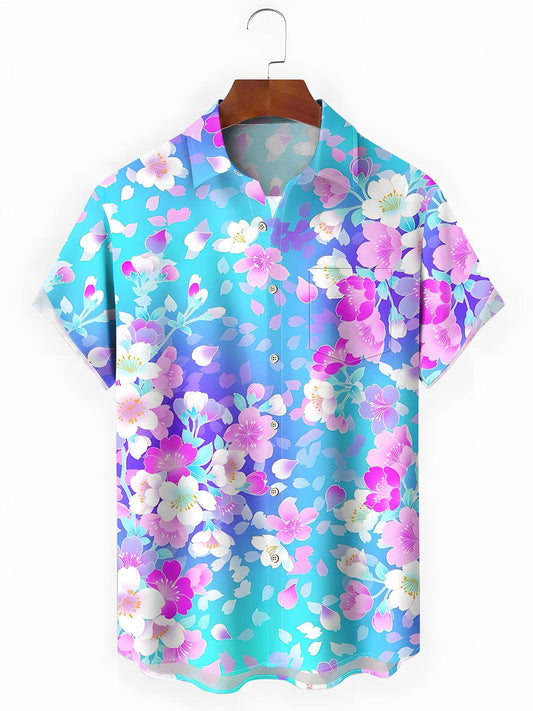 Floral Men's Pocket Short Sleeve Shirts