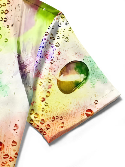 Gradient Water Drop Print Men's Pocket Short Sleeve Shirts