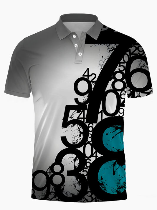 Number Men's Short Sleeve Button Polo Shirt