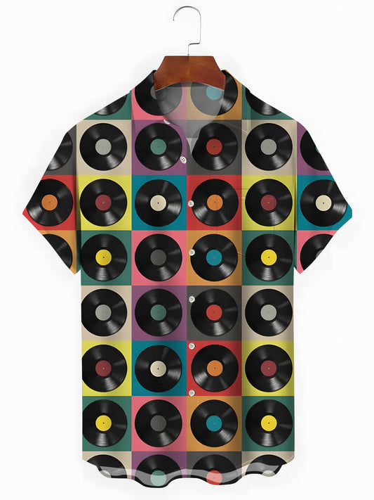 Disc Print Men's Pocket Short Sleeve Shirts